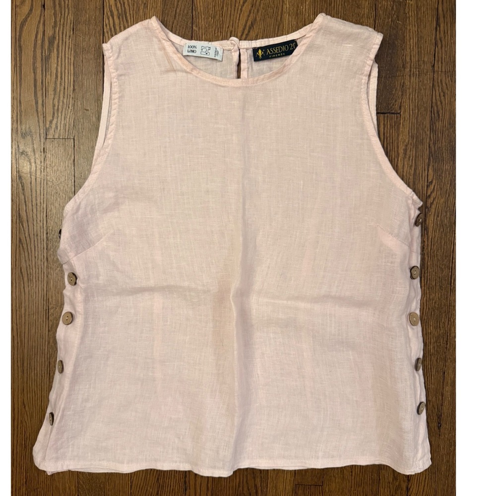 Assedio 21 Firenze Pink 100% Linen Side Button Sleeveless Top Made in Italy